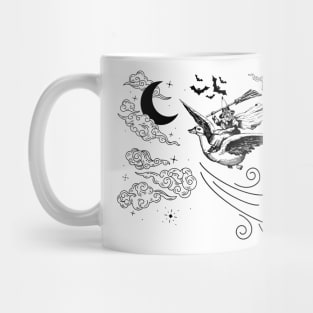 Cute Witch flying on a Goose during Night Mug